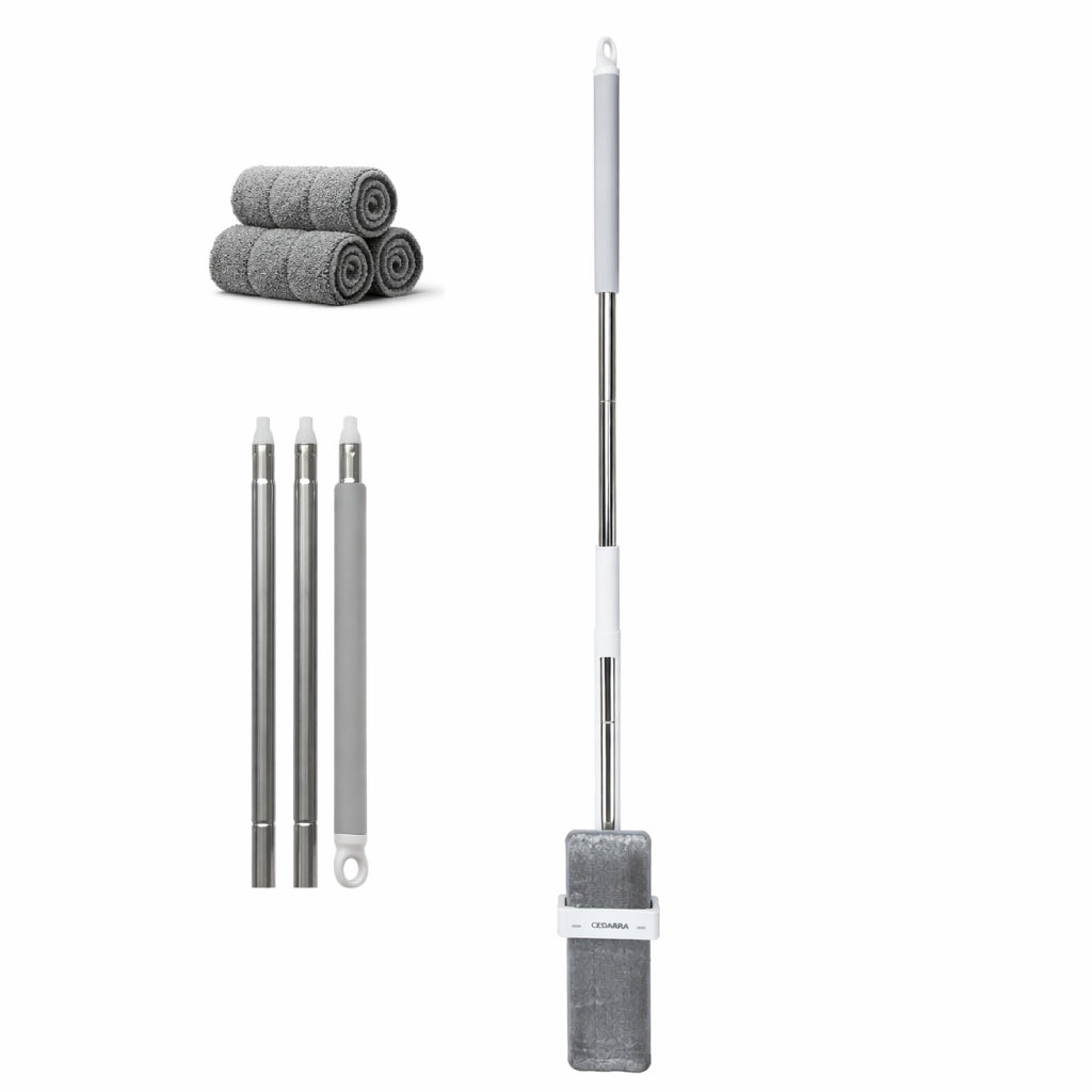 CEDARRA Hands-Free Flat Mop with Self-Wringing, Adjustable Stainless Steel Handle, Reusable Microfiber Mop Pad for Floor Cleaning