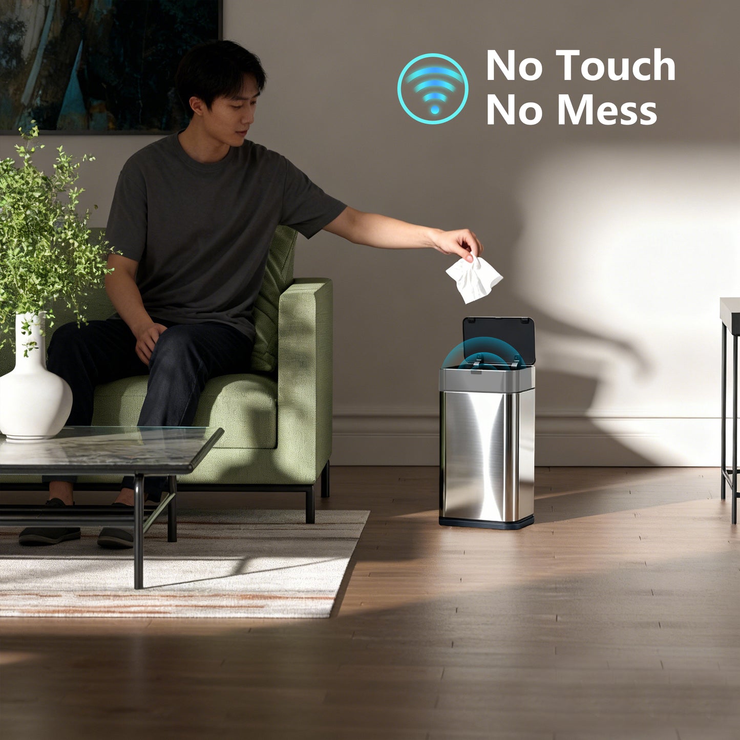 CEDARRA Automatic Motion Sensor Trash Can, 2.4 Gallon Stainless Steel Garbage Bin