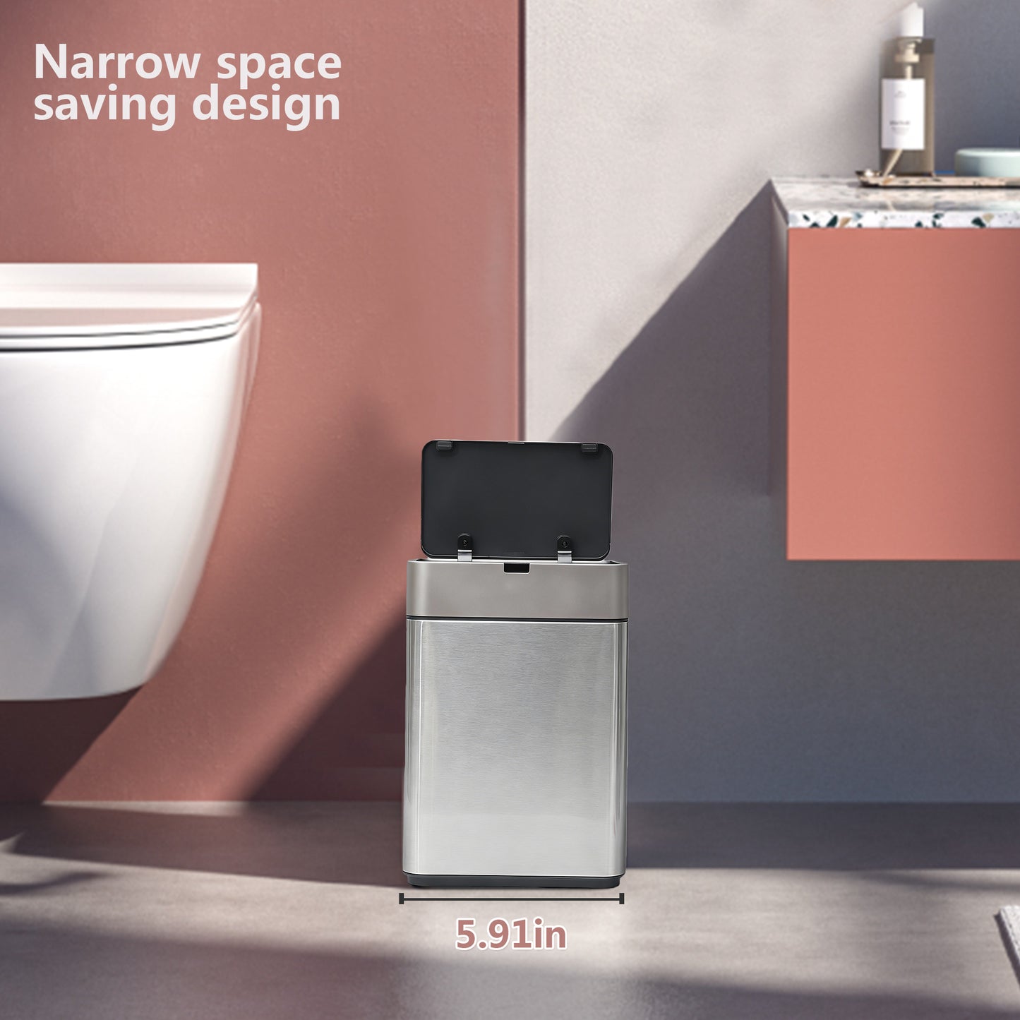 CEDARRA Automatic Motion Sensor Trash Can, 2.4 Gallon Stainless Steel Garbage Bin