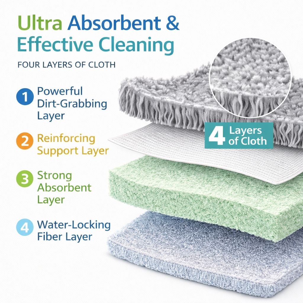 CEDARRA Hands-Free Flat Mop with Self-Wringing, Adjustable Stainless Steel Handle, Reusable Microfiber Mop Pad for Floor Cleaning