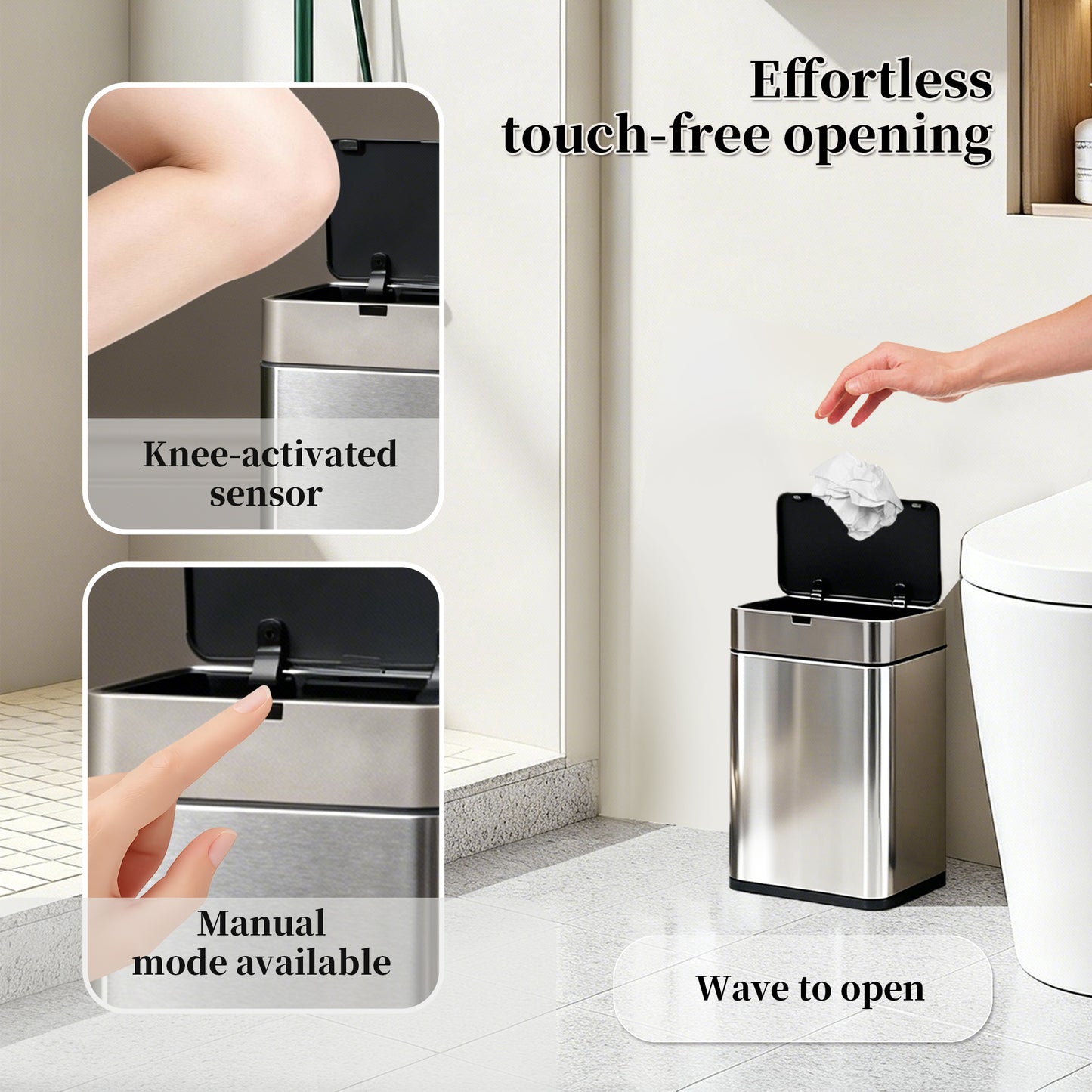 CEDARRA Automatic Motion Sensor Trash Can, 2.4 Gallon Stainless Steel Garbage Bin