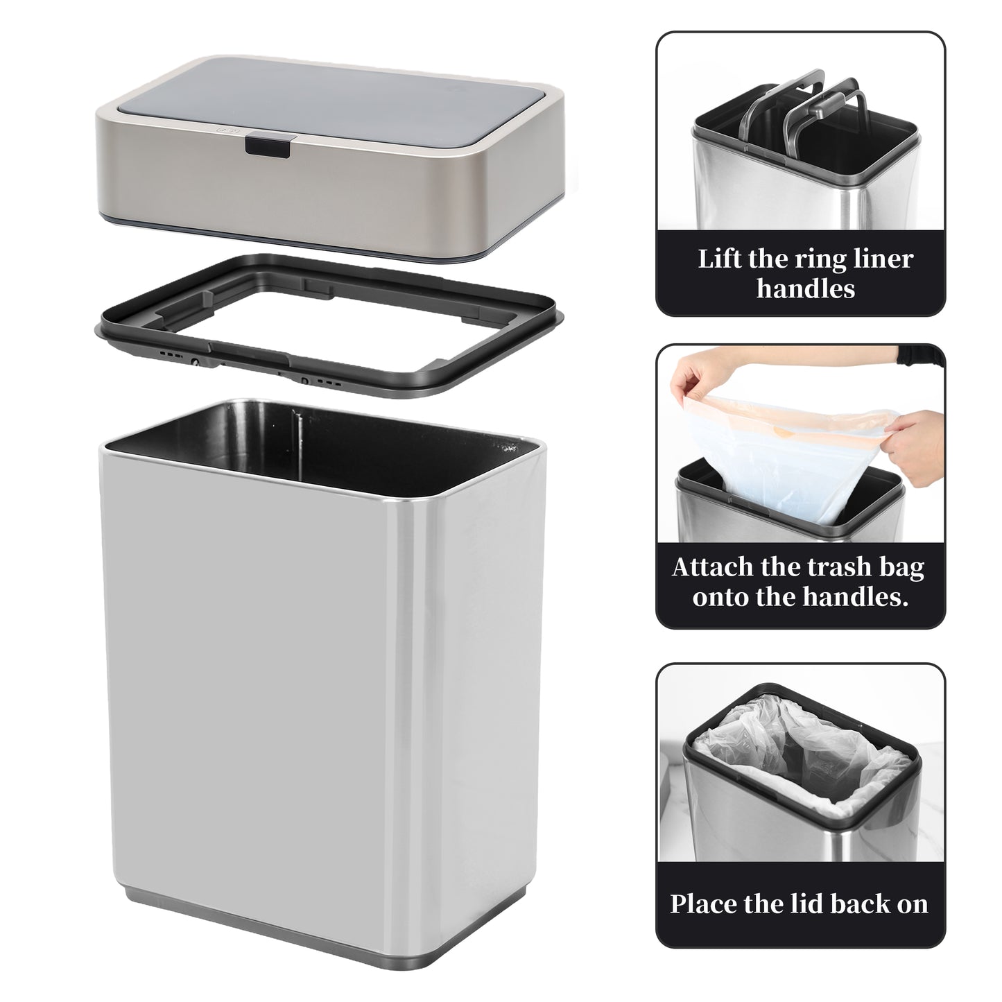 CEDARRA Automatic Motion Sensor Trash Can, 2.4 Gallon Stainless Steel Garbage Bin